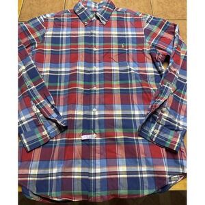 Ralph Lauren Multi Color Madras Plaid Oxford Cotton L/S Pony‎ Button Shirt Sz L